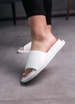 Шлепки женские белые летние (шлепанцы из эко-кожи белого цвета) - женская обувь на лето 20222 фото