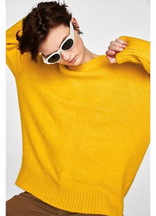 Zаrа лимонная коллекция.свитер в стиле паутинка с круглым вырезом и длинными рукавами