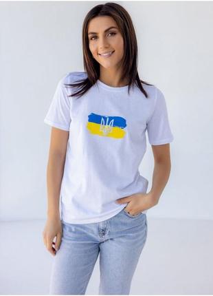 Біла патріотична з прапором україни футболка белая патриотическая  с флагом украины футболка5 фото
