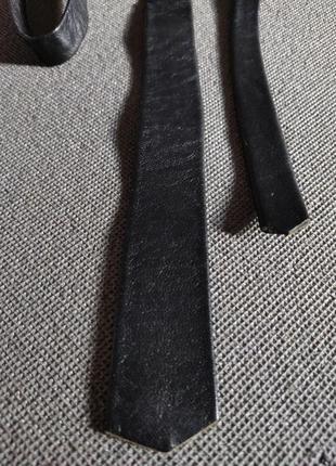 Кожаный галстук черный2 фото