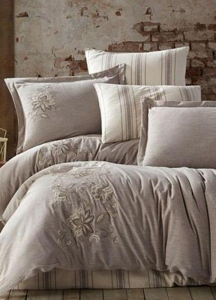 Постельное белье евро dantela vita сатин с кружевной вышивкой - melina antrasit