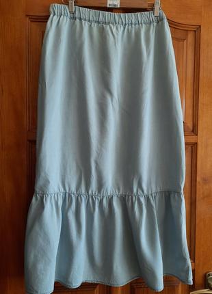 Джинсовая юбка с рюшей, воланом2 фото
