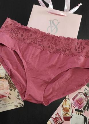 Хлопковые трусики хипстеры с кружевом р.ххл victoria's secret виктория сикрет вікторія сікрет оригинал2 фото