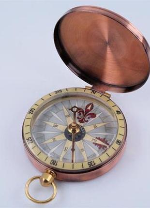 Винтажный карманный медный компас с латунным кольцом.3 фото