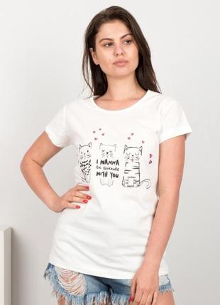 Стильная белая футболка футболка с рисунком принтом надписью котами1 фото