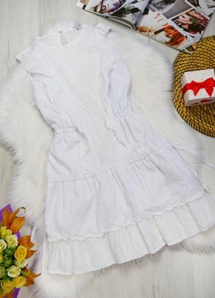 Плаття біле з рюшами прошвою сукня кокетлива білосніжна1 фото