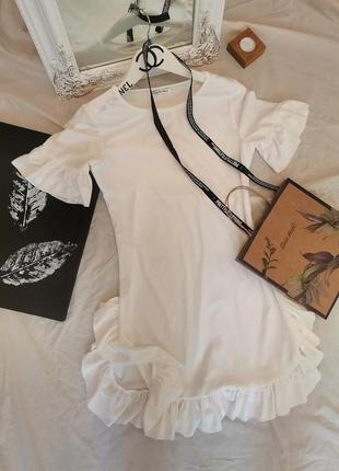 Ніжне біле плаття футболка рюші 1234