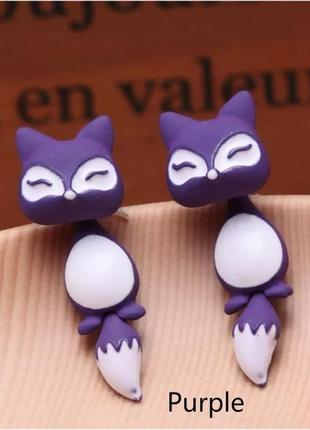 Детские серьги фиолетовые "лисички" - размер серьги 3,5см, сплав