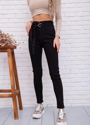 Жіночі стрейчеві джинси з подвійним ремінцем чорного кольору  стрейчеві висока посадка 25 26 29 303 фото