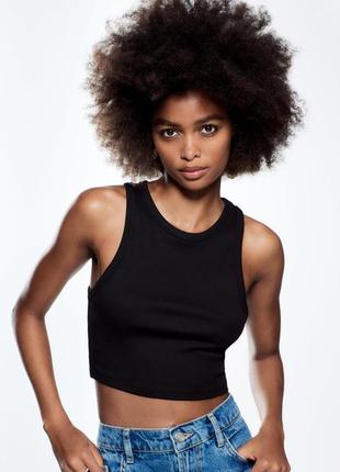 Топ zara майка в рубчик котоновий чорний