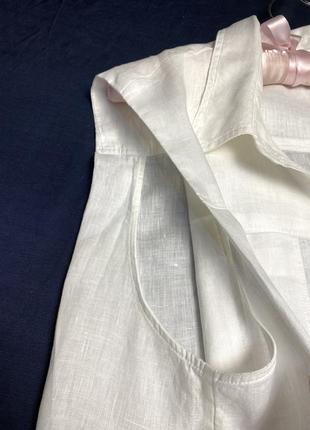 Блузка рубашка без рукавов, белый лён, натуральная ткань.7 фото