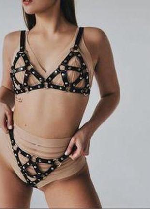 🖤горячий комплект белья из экокожи: лиф и трусики🔥