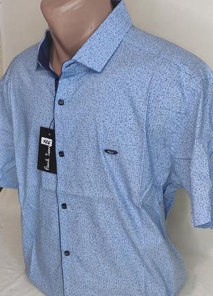 Рубашка мужская с коротким рукавом батальная paul smith vk-0126 голубая в принт стрейч коттон турция, тенниска4 фото