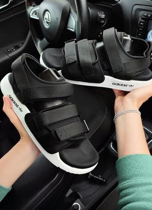 Мужские сандалии adidas adilette sandals черные с белым🔥