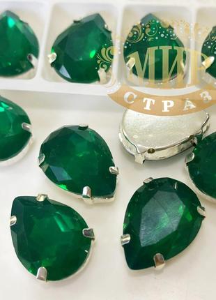 Cтразы в цапах, капля, размер 13x18, цвет emerald opal