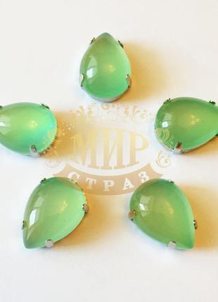 Кабошоны в цапах, капля, размер 10x14, цвет candy green, 1шт