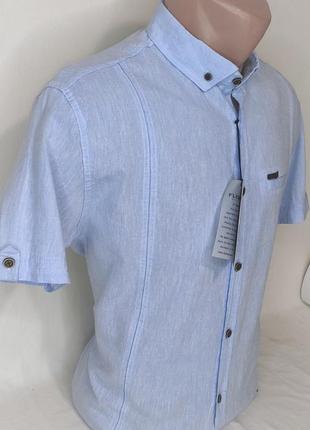 Мужская рубашка с коротким рукавом fly boys vkl-0050 голубая приталенная лен стильная, тенниска мужская2 фото