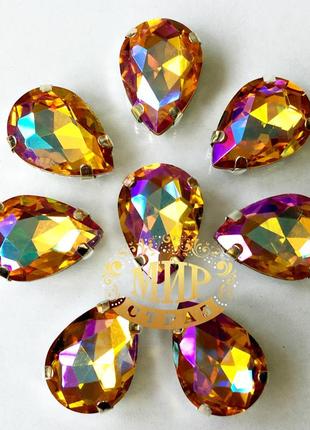 Cтразы в цапах, капля, размер 10x14mm, цвет topaz ab