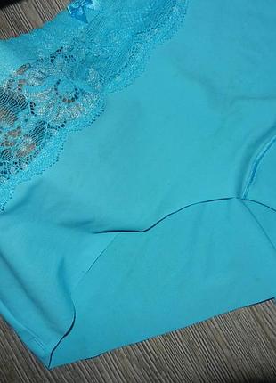 14/m-l/46-48*m&s*голубые трусики женские хипстеры бесшовные с кружевным поясом, новые