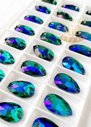 Пришивные капли стекло, цвет emerald ab (11x18мм), 1шт