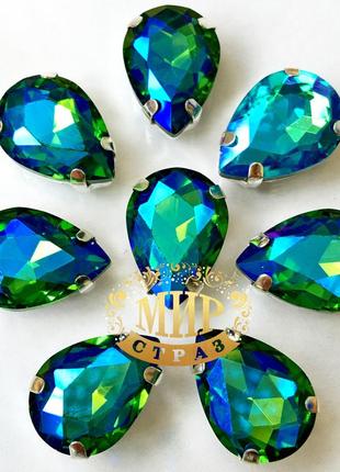 Cтразы в цапах, капля, размер 10x14mm, цвет green ab