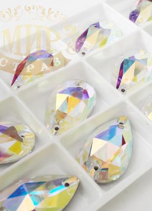 Пришивні краплі скло lux, колір crystal ab, 17х28мм, 1шт
