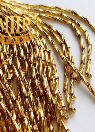 Стеклярус на нитках кручений, колір gold, довжина 8см (10 штук)2 фото