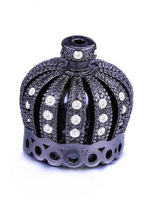 Концевик "корона", шапочка для сережек с фианитами, black crystal, 1 шт