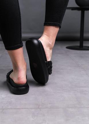 Шлепки (тапочки) женские черные летние плетеные (шлепанцы тапки из эко-кожи черного цвета) - женская обувь на лето 20225 фото
