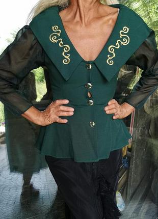 Жакет дизайнерський з вишивкою напівпрозорі рукава відкрита спина з органзи піджак блейзер вінтажний вечірній angelo gianni4 фото