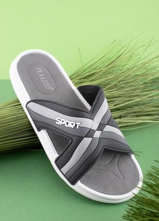 Стильные серые мужские резиновые пляжные шлепанцы шлепки тапки2 фото