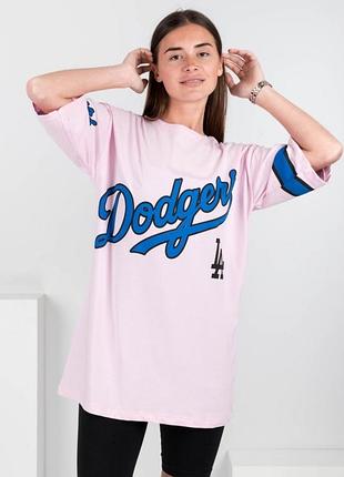 Стильна рожева пудра футболка з написом номером оверсайз великий розмір батал подовжена