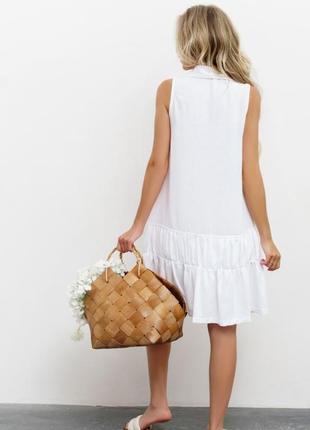 Белое платье-рубашка с воланами3 фото
