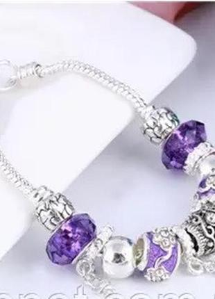 Женский фиолетовый браслет в стиле "пандора"