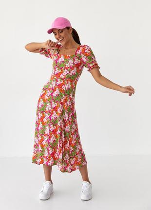 Довга сукня з квадратним декольте і розпіркою barley 13355 рожевий
