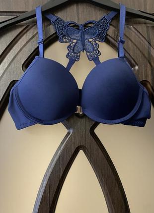 Шикарний, темно синій 💙, бюстгальтер, спереду, на застібці