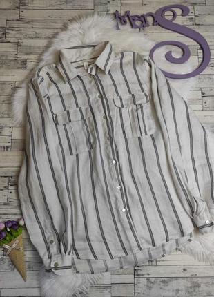 Чоловіча сорочка h&m льон білий в смужку 44 розмір
