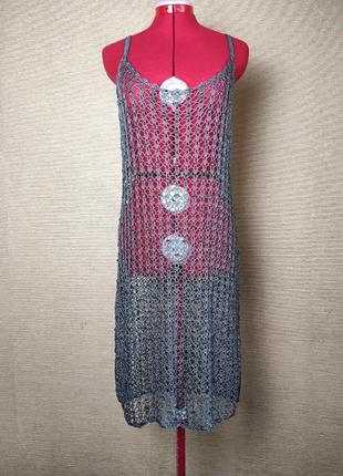 Пляжное платье платье туника сетка с бисером