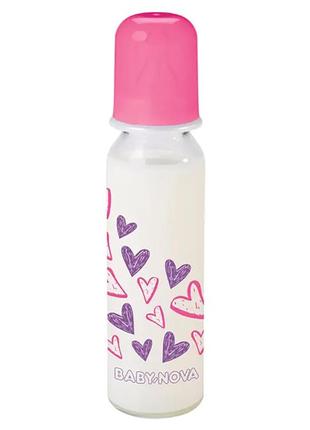 Бутылочка для кормления "декор" стекло для девочки 250 мл baby-nova 0m+ (4001071400047)1 фото