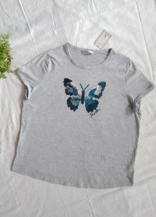 Трикотажная футболка хлопкового большого размера принт бабочка бренда tu паркu 16-18 eur 44-461 фото