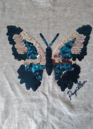 Трикотажная футболка хлопкового большого размера принт бабочка бренда tu паркu 16-18 eur 44-464 фото