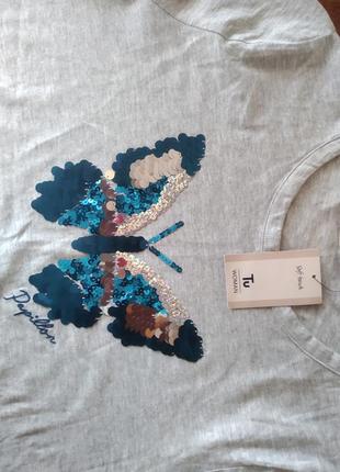 Трикотажная футболка хлопкового большого размера принт бабочка бренда tu паркu 16-18 eur 44-469 фото