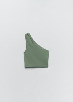 Топ zara рубчик майка на одне плече хакі асиметричний5 фото