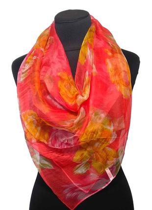 Тончайший шелковый газовый платок хустка 100% шелк красный новый качественный