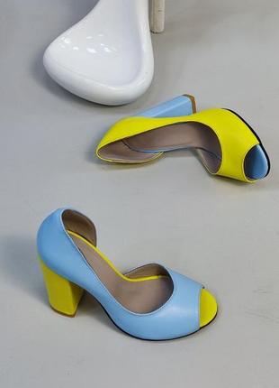 Патріотичні туфлі з італійської шкіри жовто блакитні3 фото