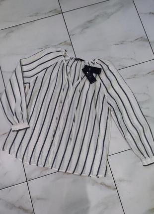 Женская льняная рубашка в полоску m&s 12 (46-48-50) pure lino