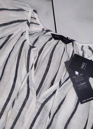 Женская льняная рубашка в полоску m&s 12 (46-48) pure lino4 фото