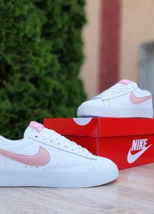 Кроссовки женские nike blazer low белые розовые / кросівки жіночі найк блейзер низкие білі кроссы2 фото