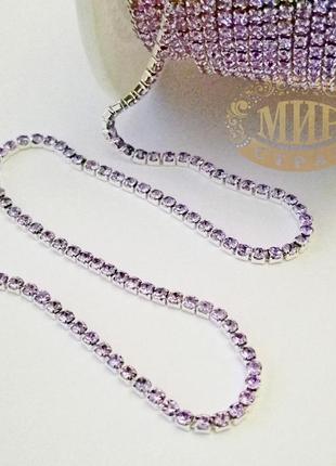 Стразовая цепочка, цвет lt purple, ss6 (2mm), металл серебро, 1м