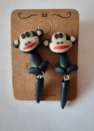 Сережки "мавпочки" - довжина 4,5 см, полімерна глина